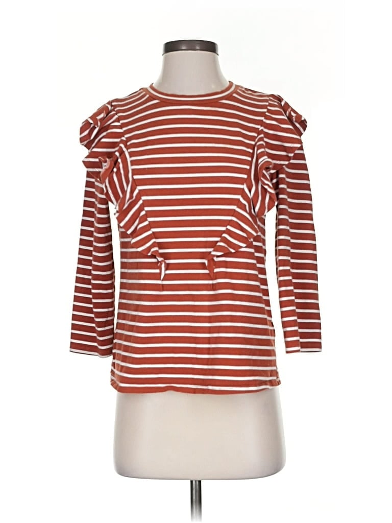Click to view more detailed imagery on our partner's website Pre-owned English Laundry 3/4 Sleeve Top Brown Stripes Pattern Boatneck Tops
