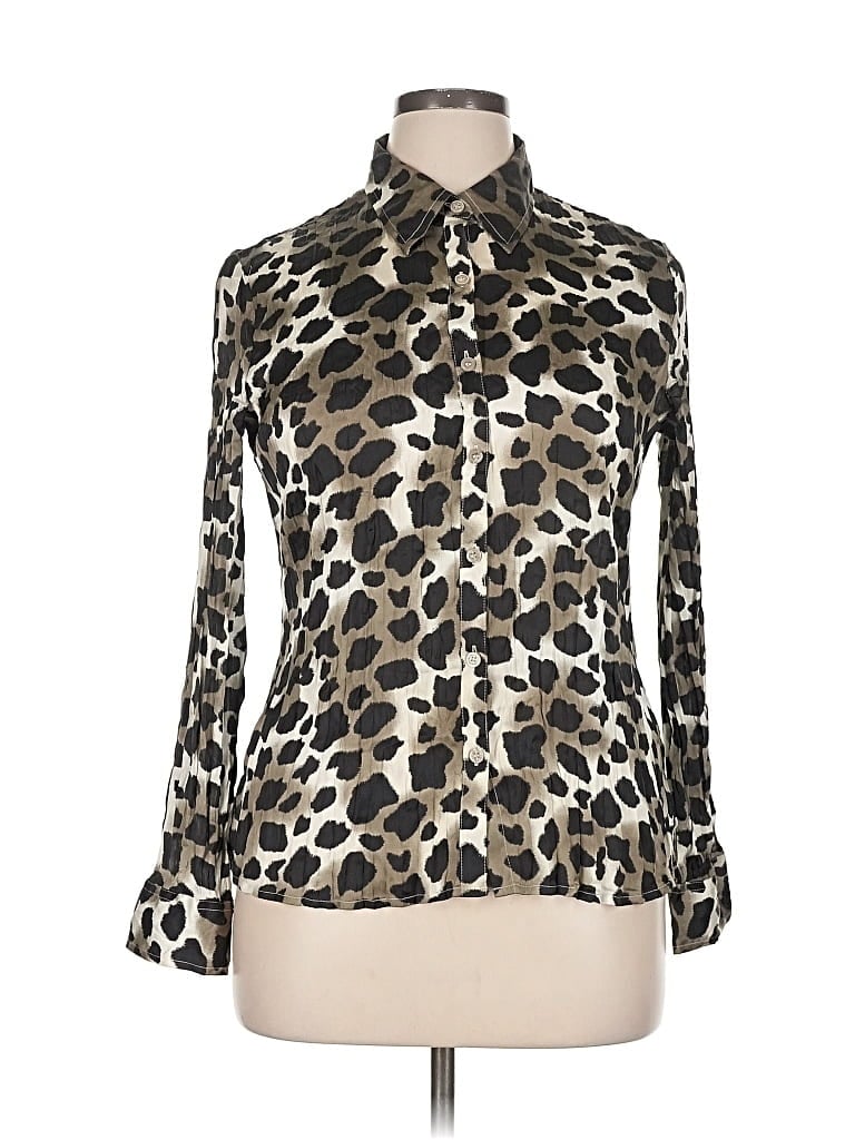 Pre-owned Dana Buchman Long Sleeve Blouse In Silver