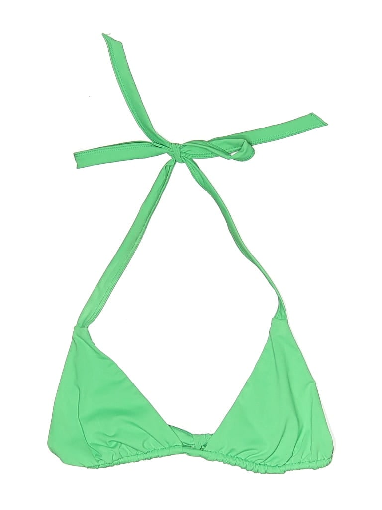 Pre-owned Tan + Lines Swimsuit Top Green Solid Pattern Swimwear