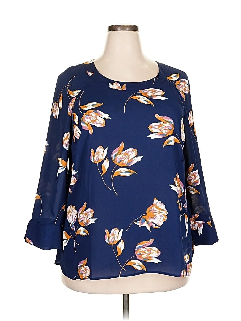 Pre-owned Daniel Rainn 3/4 Sleeve Blouse In Blue