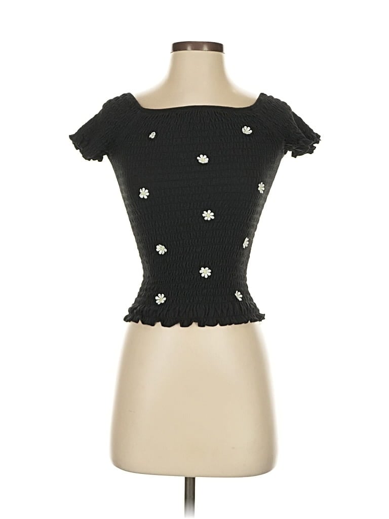 Pre-owned Crave Fame By Almost Famous Short Sleeve Top Black Sweetheart Neckline Tops