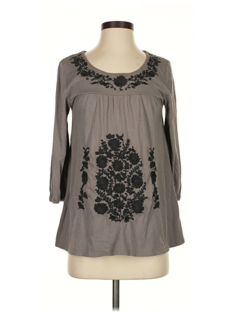 Pre-owned Garnet Hill 3/4 Sleeve Blouse In Gray