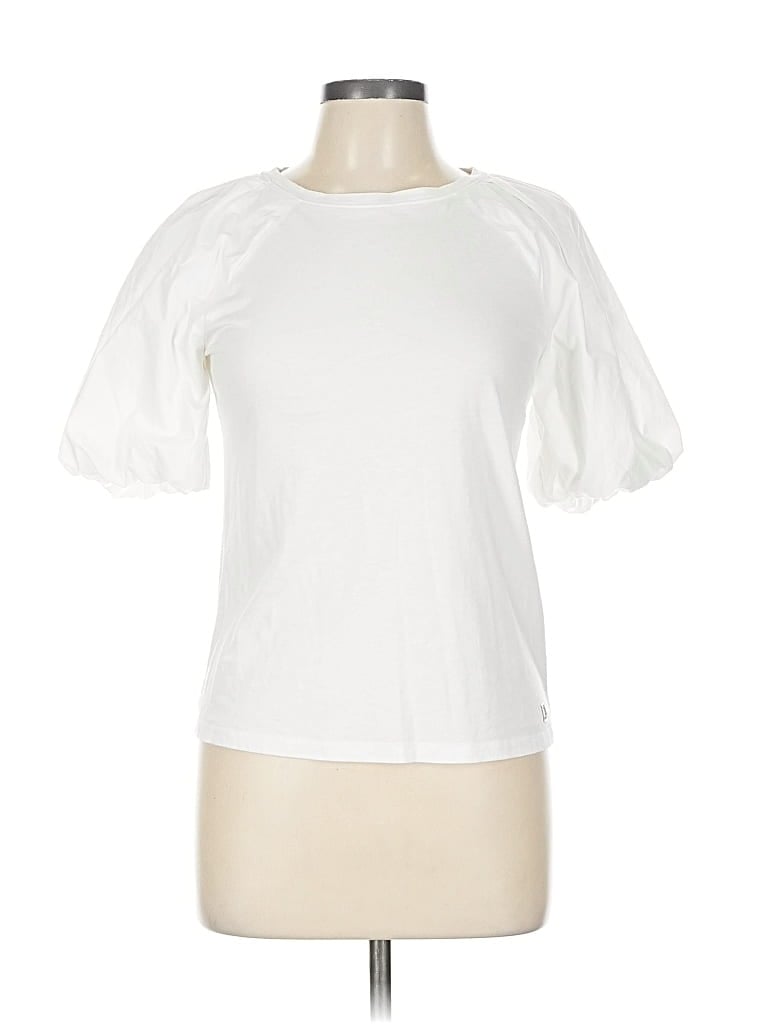 Pre-owned Calvin Klein Short Sleeve Top White Solid Pattern Crew Neck Tops