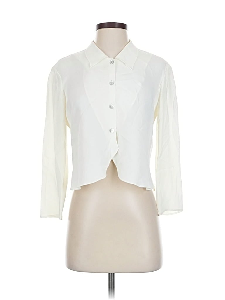 Pre-owned Max Studio 3/4 Sleeve Button Down Shirt In White