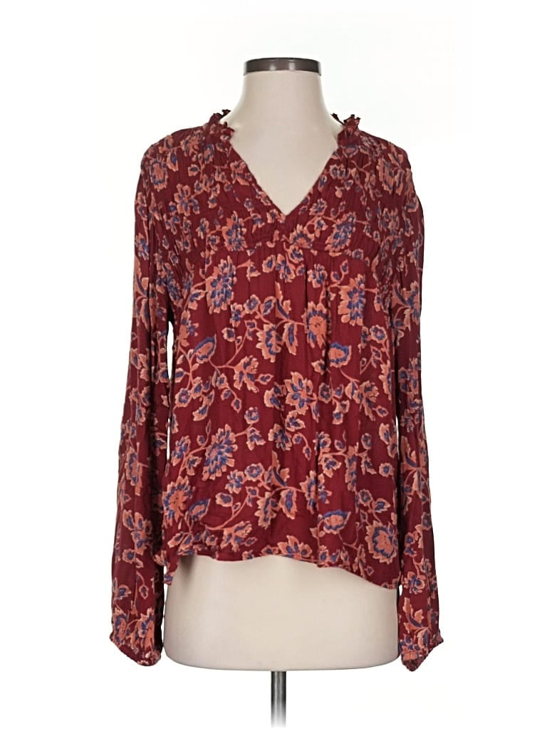 Pre-owned Lucky Brand Long Sleeve Blouse In Burgundy
