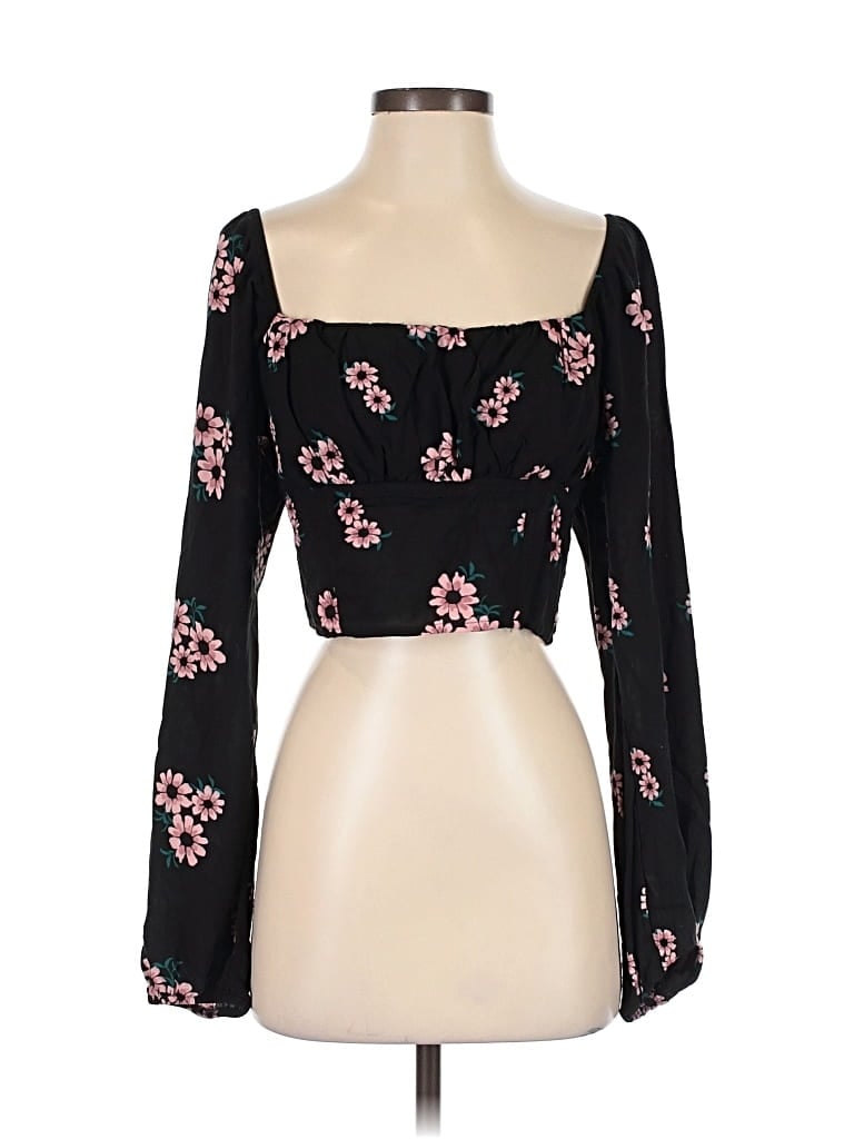 Pre-owned Wild Fable Long Sleeve Top Black Sweetheart Neckline Tops