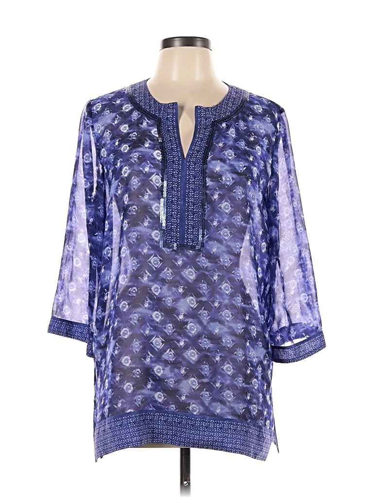 Pre-owned Chico's 3/4 Sleeve Blouse In Blue