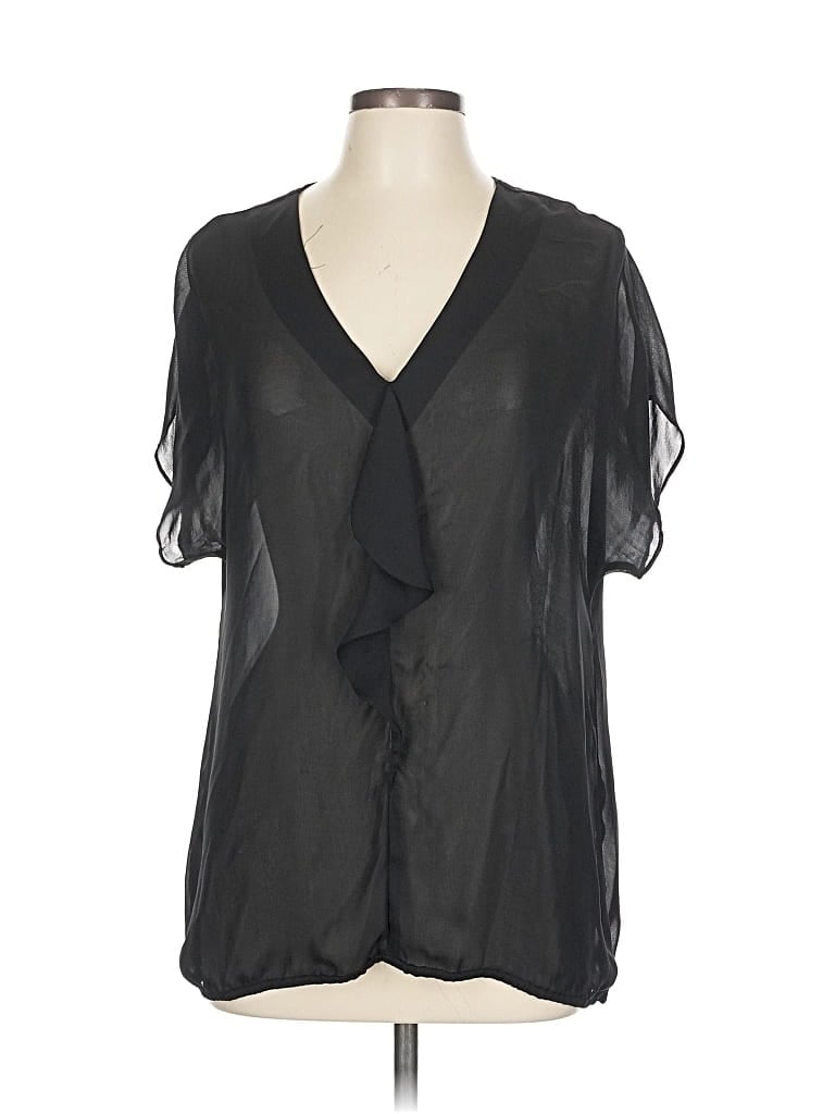 Pre-owned Ann Taylor Loft Short Sleeve Blouse In Black