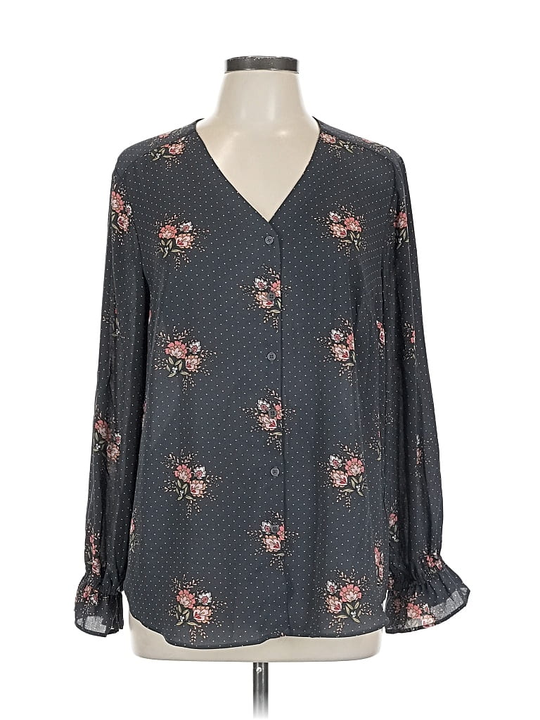 Pre-owned T Tahari Long Sleeve Blouse In Gray