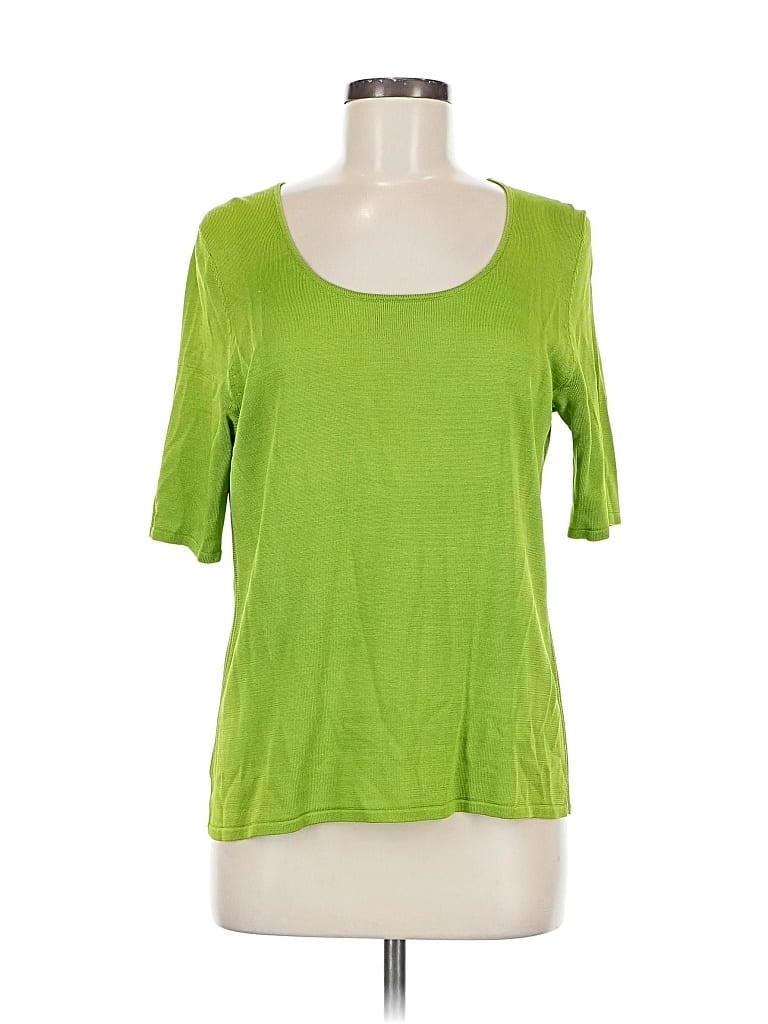 Pre-owned Linda Allard Ellen Tracy 3/4 Sleeve Top Green Scoop Neck Tops