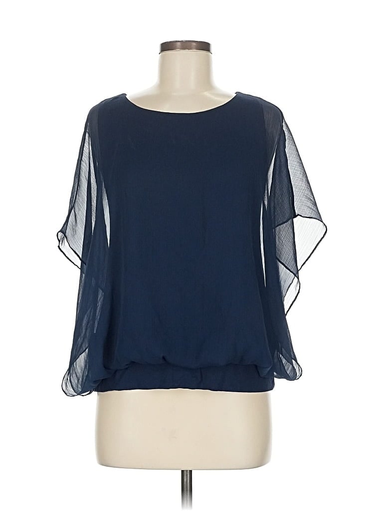 Pre-owned Black Label By Chico's Short Sleeve Blouse In Blue
