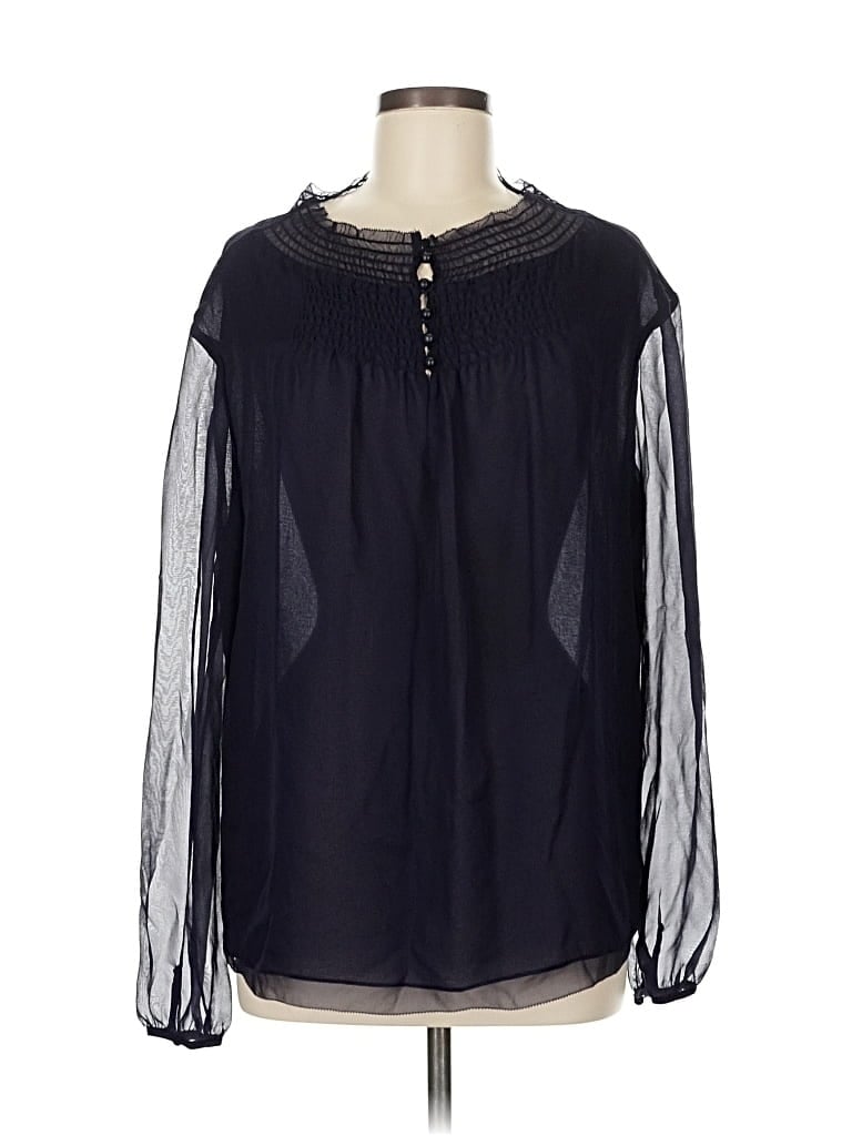 Pre-owned Diane Von Furstenberg Long Sleeve Silk Top Black Keyhole Neckline Tops