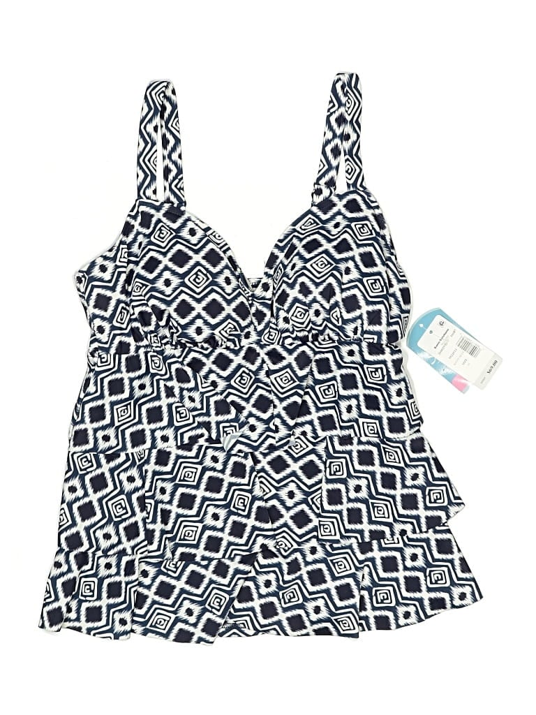 Swim Solutions Swimsuit Top Blue Print Pattern Swimwear