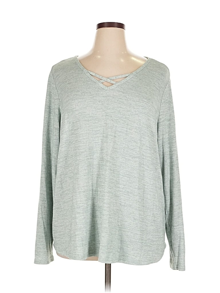 Pre-owned Sonoma Goods For Life Long Sleeve Top Gray V Neck Tops