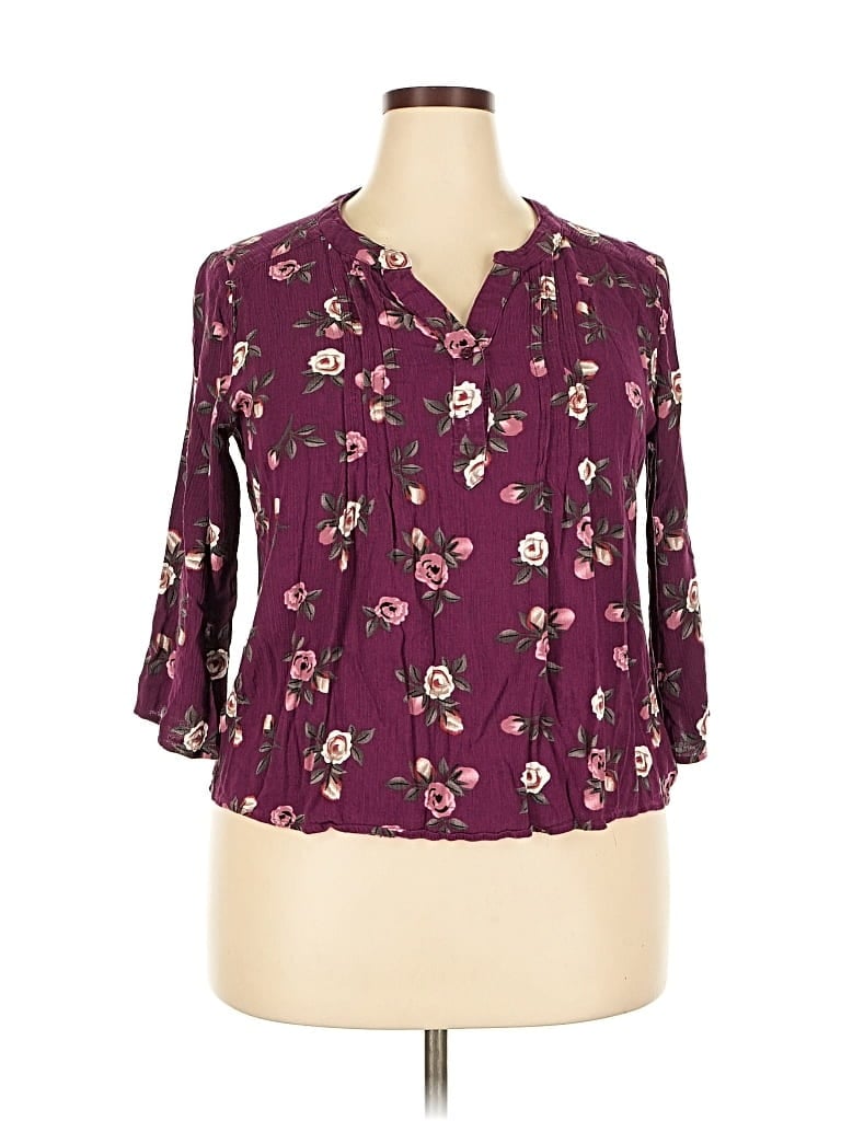 Pre-owned Fun2fun 3/4 Sleeve Blouse In Burgundy