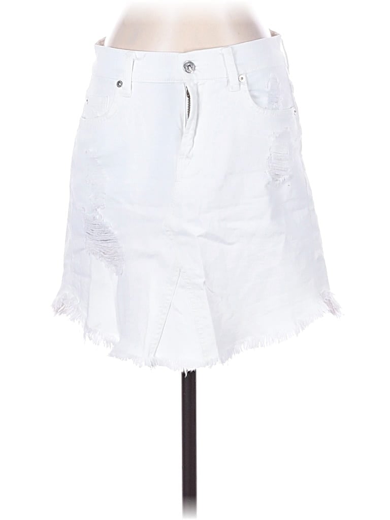 Pre-owned 7 For All Mankind Denim Skirt In White
