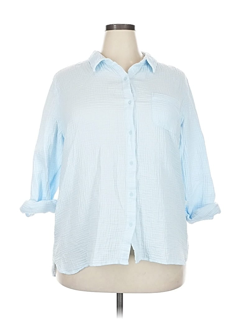 Pre-owned Nine West 3/4 Sleeve Button Down Shirt In Blue