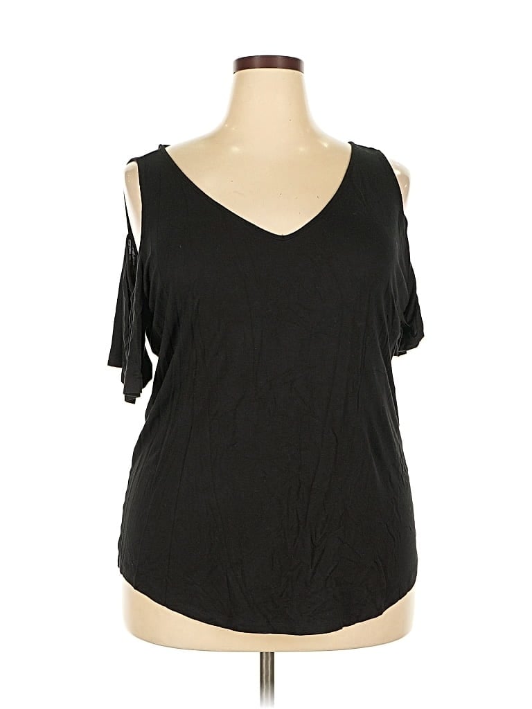 LANE BRYANT Pre-owned Short Sleeve Top Black Cold Shoulder Neckline Tops