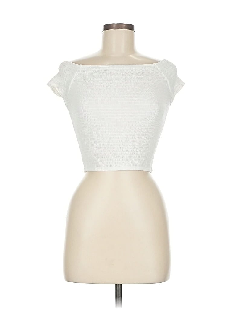 GUESS Pre-owned Short Sleeve Top Ivory Strapless Neckline Tops In White
