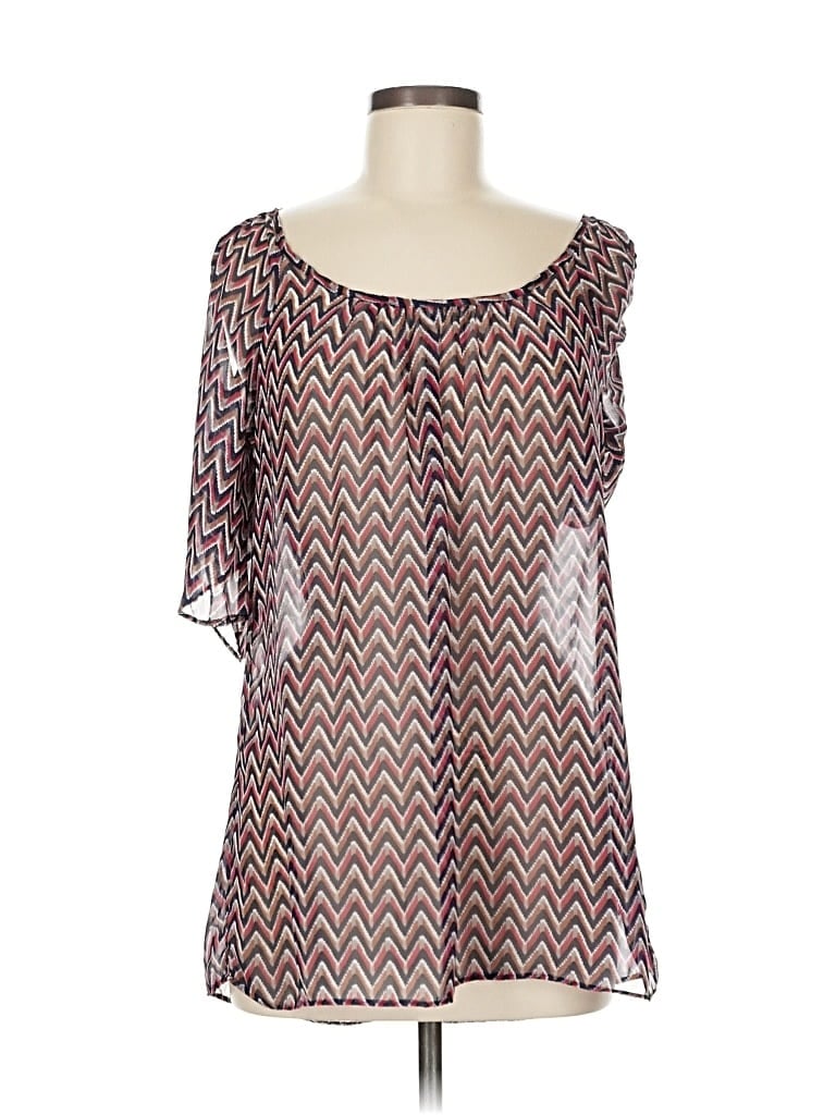 Pre-owned Ya Los Angeles Short Sleeve Silk Top Silver Square Neckline Tops