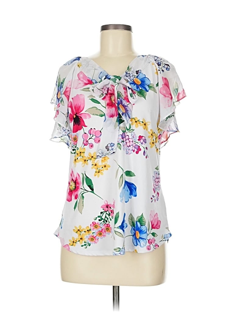 Pre-owned 7th Avenue Design Studio New York & Company Short Sleeve Blouse In White