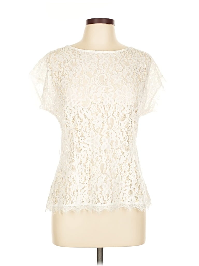 Pre-owned New York And Company Short Sleeve Top Ivory Sweetheart Neckline Tops In White