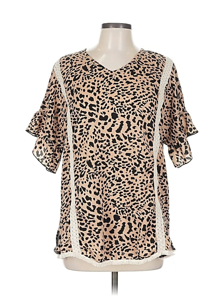 Pre-owned Grace & Emma Short Sleeve Blouse In Brown