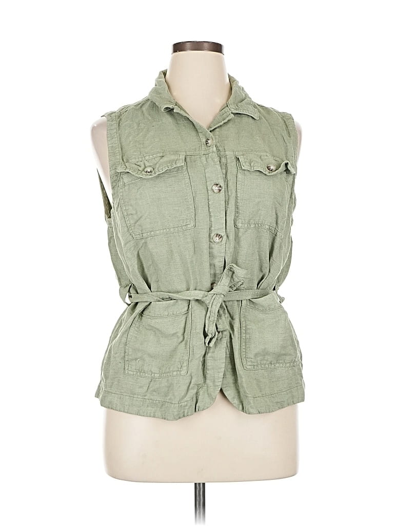 Pre-owned Nicole Miller Sleeveless Button Down Shirt In Green
