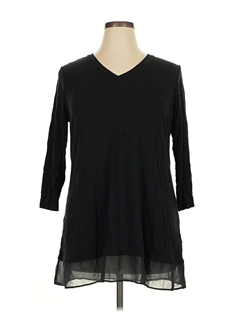 Pre-owned Logo By Lori Goldstein 3/4 Sleeve Top Black V Neck Tops