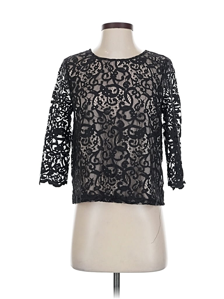 H&M Pre-owned 3/4 Sleeve Top Black Boatneck Tops