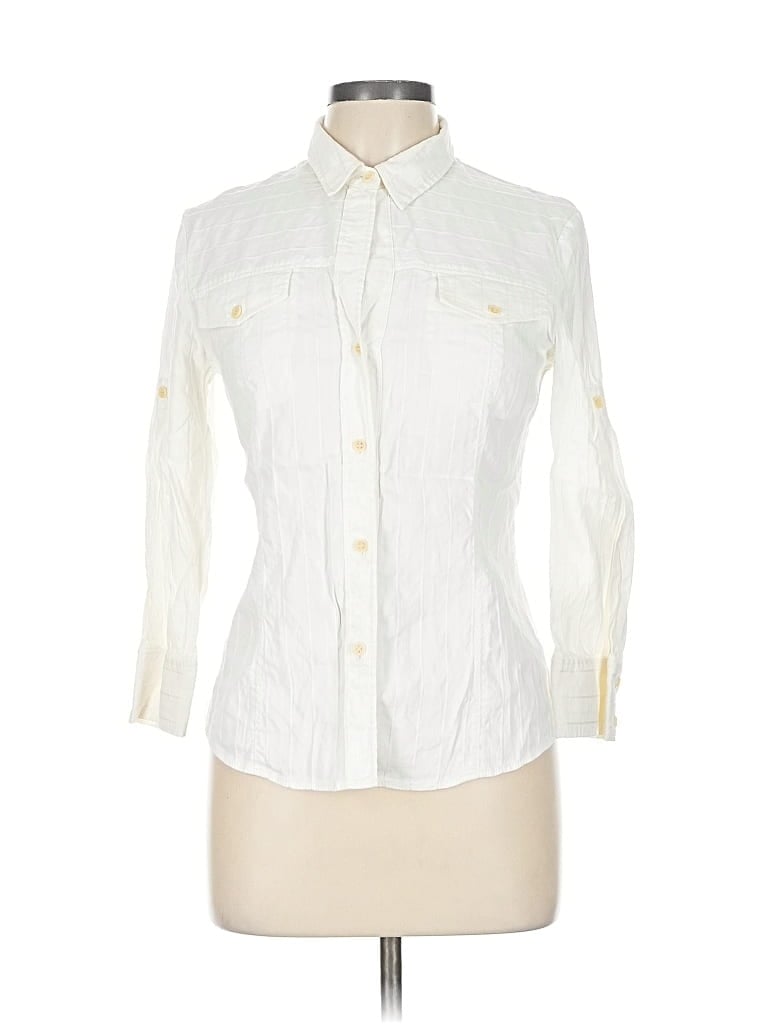 Pre-owned Theory 3/4 Sleeve Button Down Shirt In White