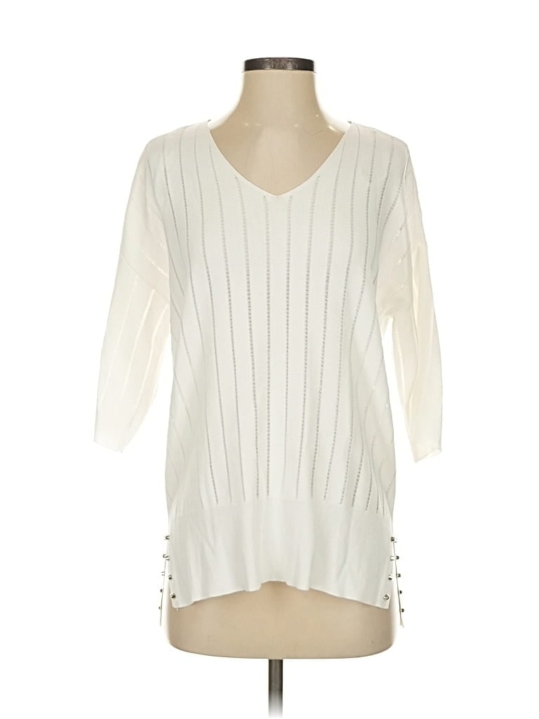 JOSEPH RIBKOFF Pre-owned 3/4 Sleeve Top Ivory V Neck Tops In White