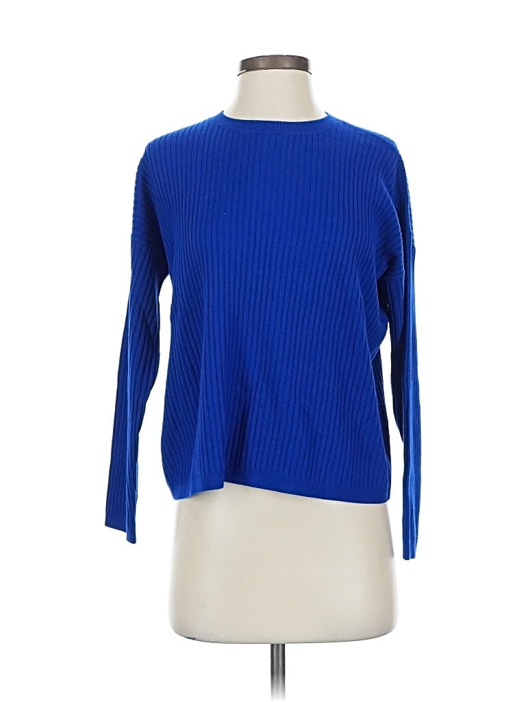 Pre-owned Eileen Fisher Wool Pullover Sweater In Blue