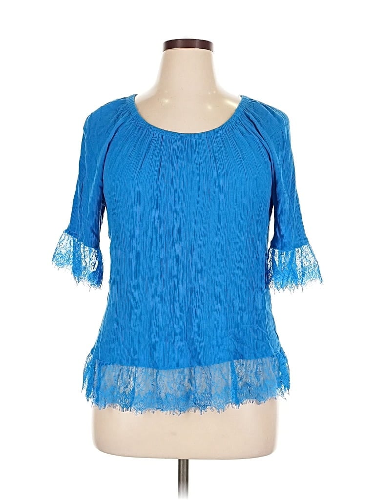 Pre-owned Inc International Concepts 3/4 Sleeve Blouse In Blue