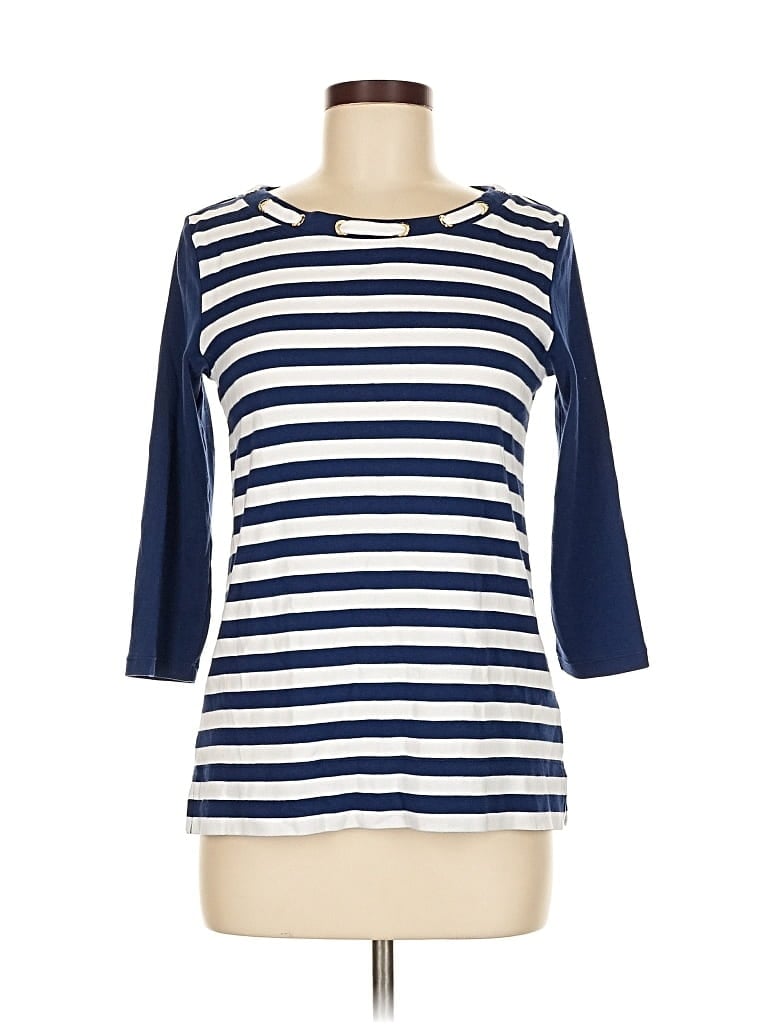 Pre-owned Jones New York Signature 3/4 Sleeve Top Blue Boatneck Tops