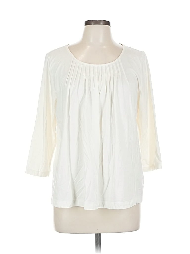 Pre-owned Lands' End 3/4 Sleeve Blouse In White