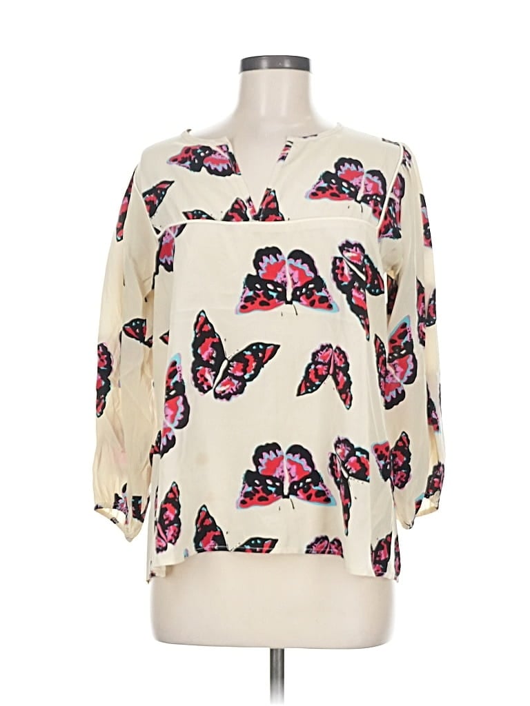 Click to view more detailed imagery on our partner's website Pre-owned Tucker 3/4 Sleeve Silk Top Ivory Cold Shoulder Neckline Tops In White