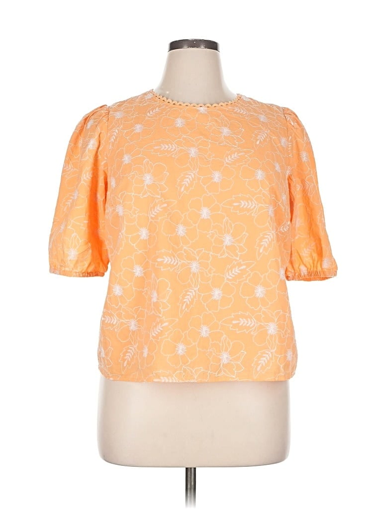 Pre-owned Ann Taylor Loft Short Sleeve Blouse In Orange