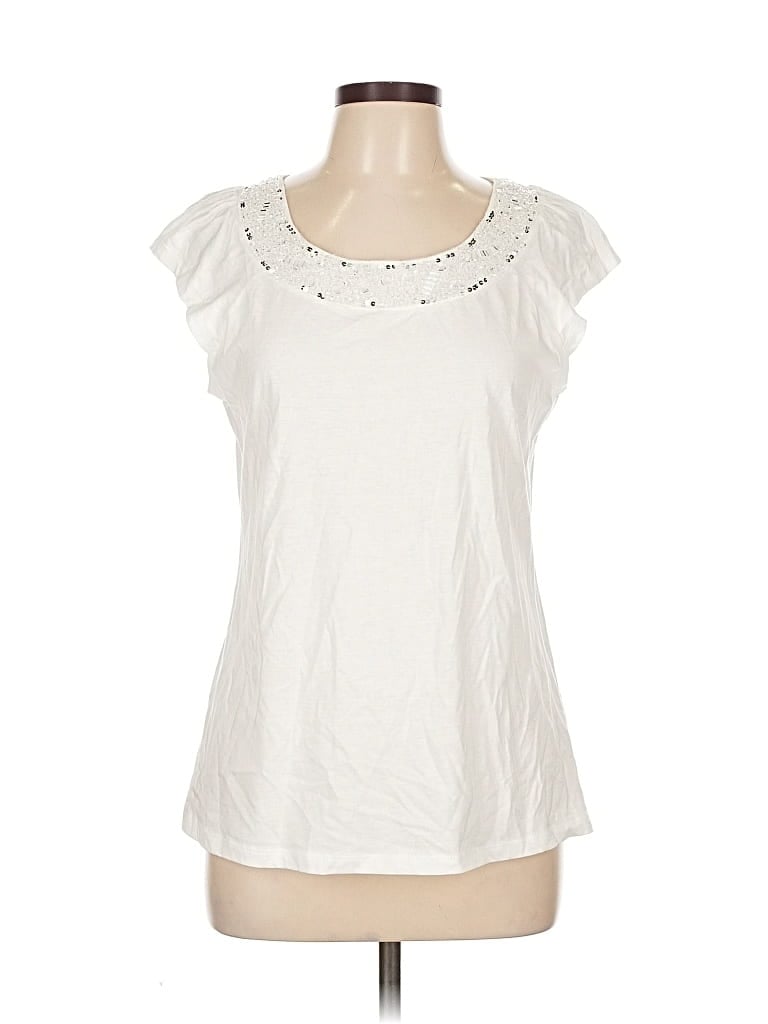 Pre-owned Jlo By Jennifer Lopez Short Sleeve Top Ivory Sweetheart Neckline Tops In White
