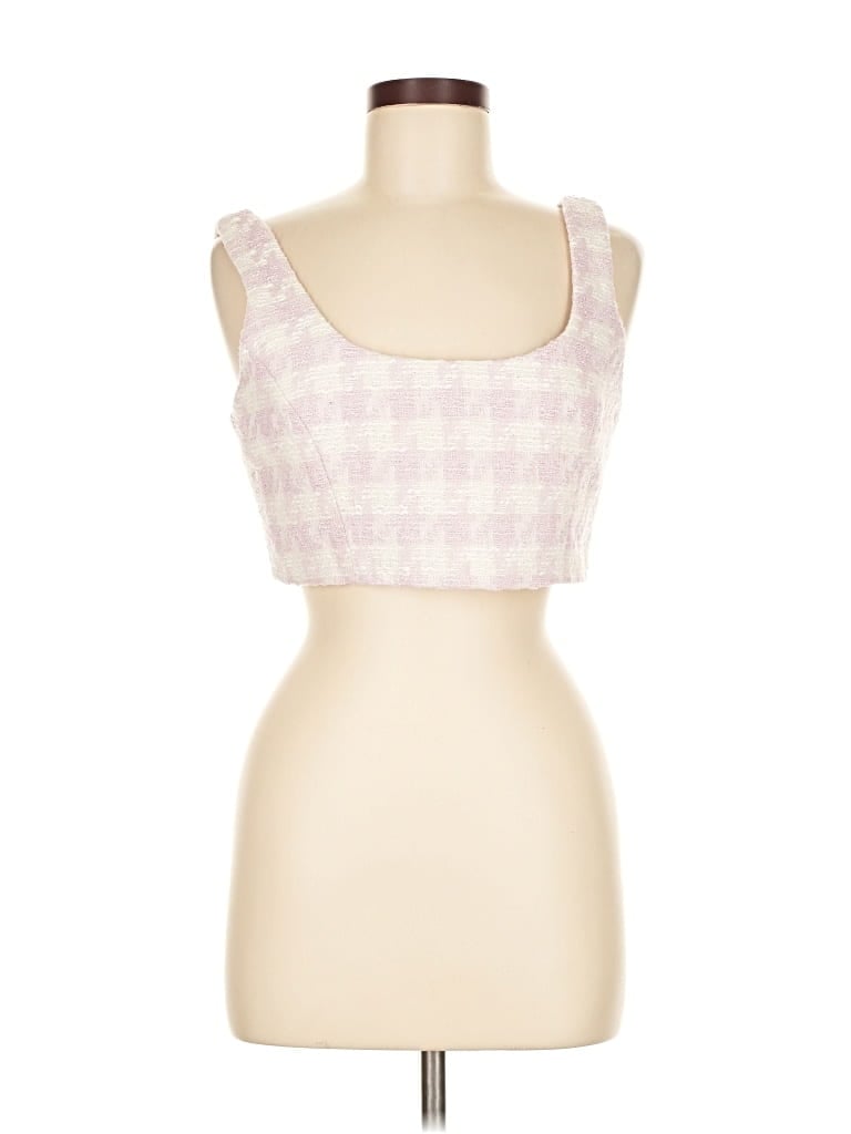 Pre-owned Steve Madden Sleeveless Top Pink Houndstooth Pattern Scoop Neck Tops