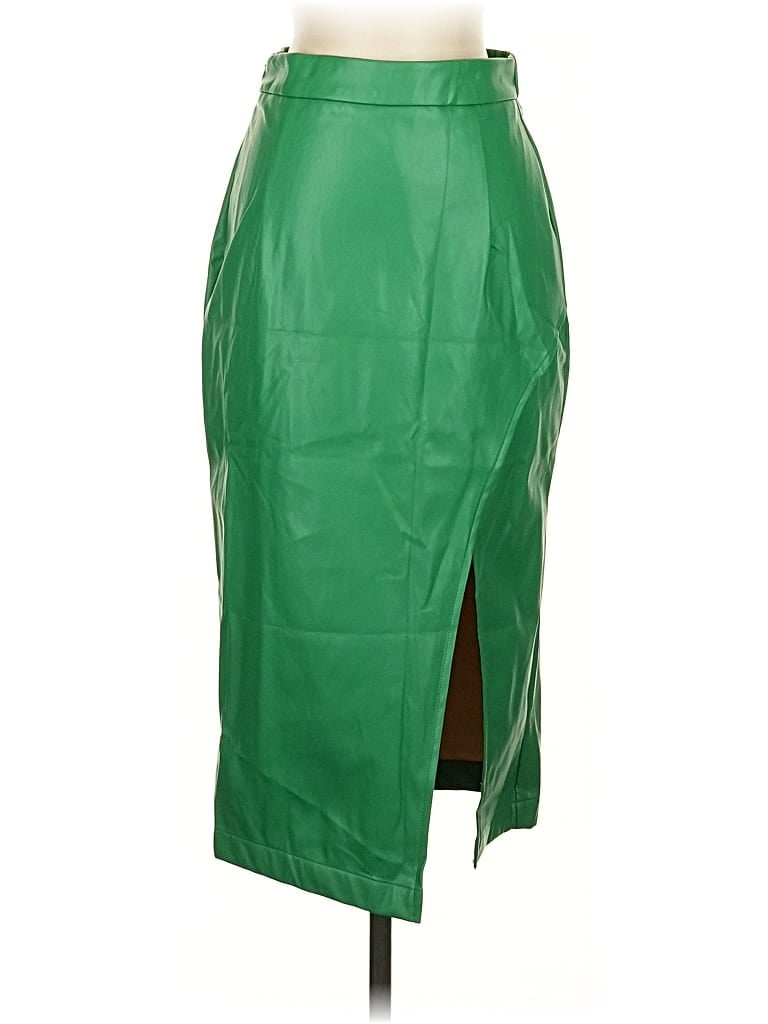 Pre-owned Shein Faux Leather Skirt In Green