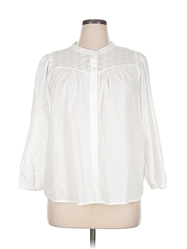 Pre-owned J.crew Factory Store 3/4 Sleeve Blouse In White