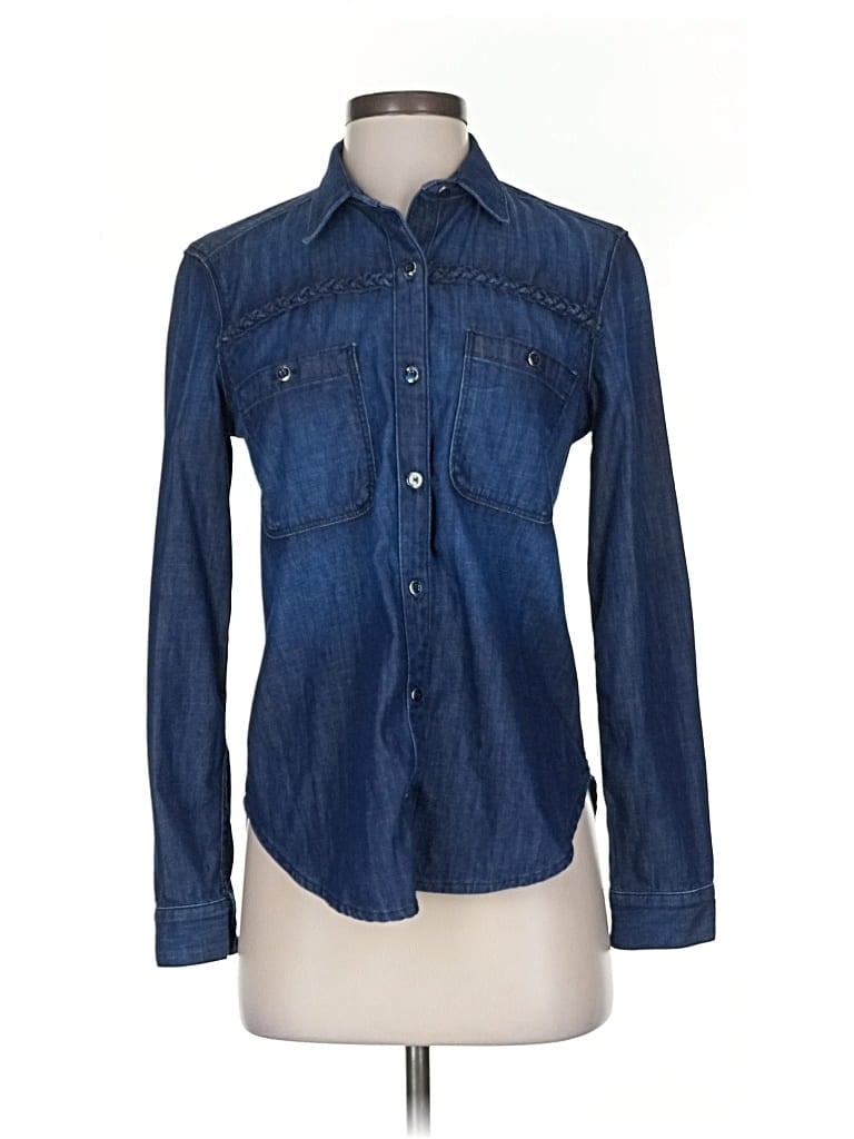 Pre-owned 7 For All Mankind Long Sleeve Button Down Shirt In Blue