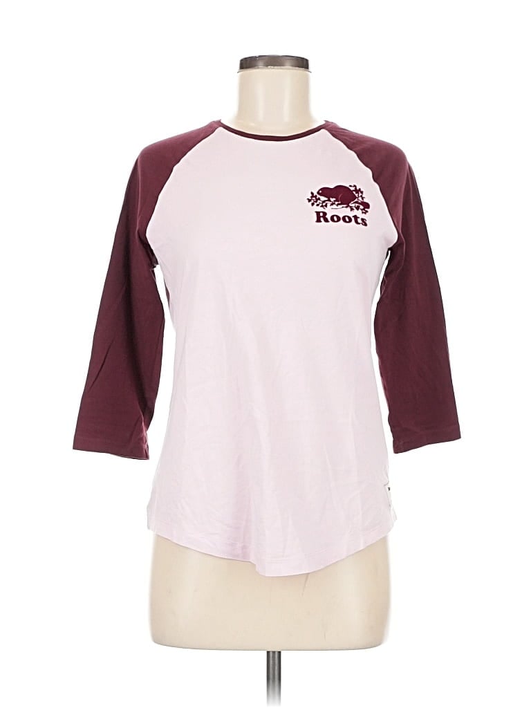 Pre-owned Roots 3/4 Sleeve T-shirt In Burgundy