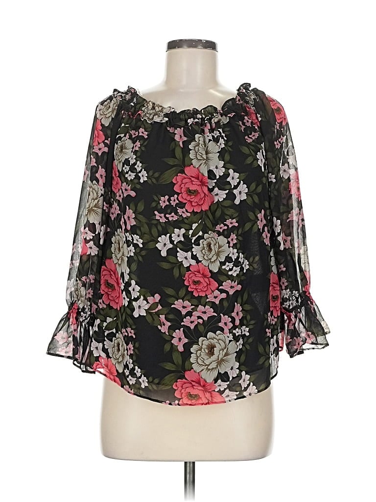 Pre-owned Inc International Concepts 3/4 Sleeve Blouse In Black