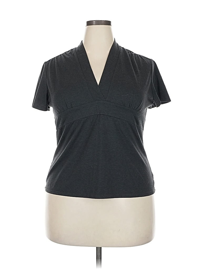 Pre-owned George Short Sleeve Top Gray V Neck Tops