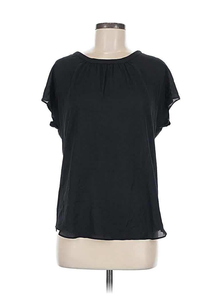 Pre-owned Ann Taylor Loft Outlet Short Sleeve Top Black Keyhole Neckline Tops