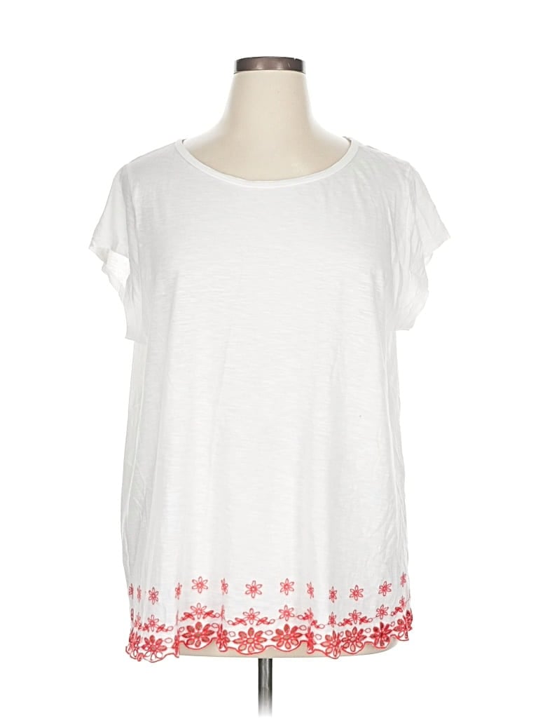 Pre-owned Ann Taylor Loft Short Sleeve Top White Scoop Neck Tops