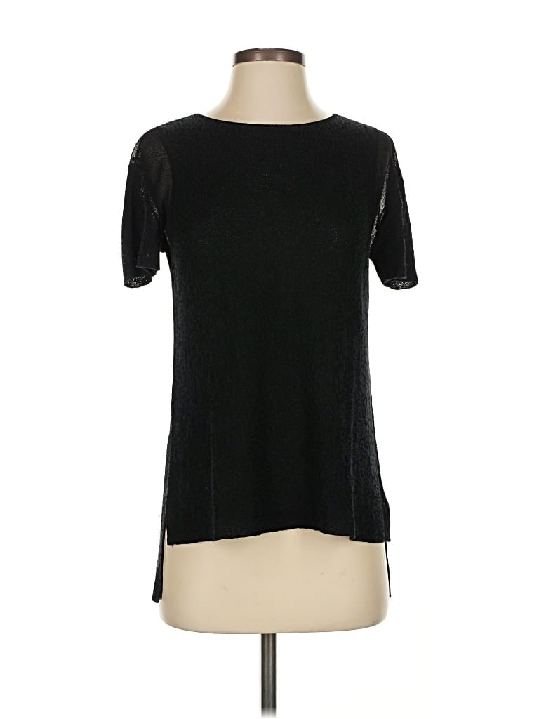 Pre-owned Eileen Fisher Short Sleeve Top Black Crew Neck Tops
