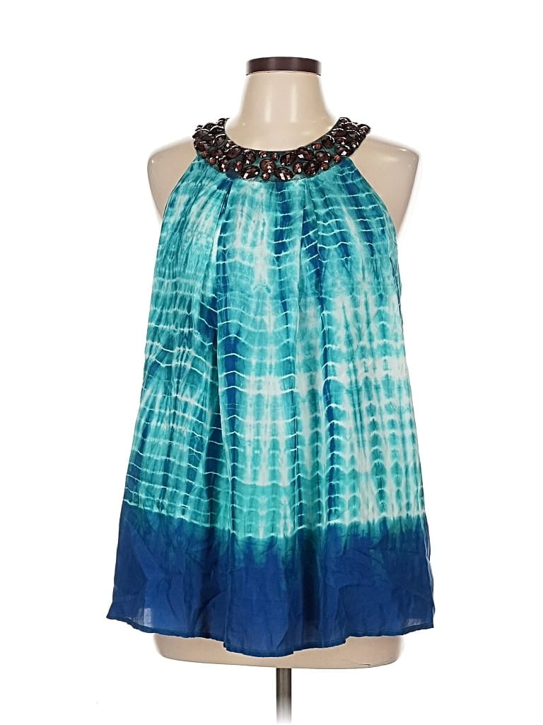 Pre-owned Velvet Sleeveless Silk Top Blue Halter Neckline Tops